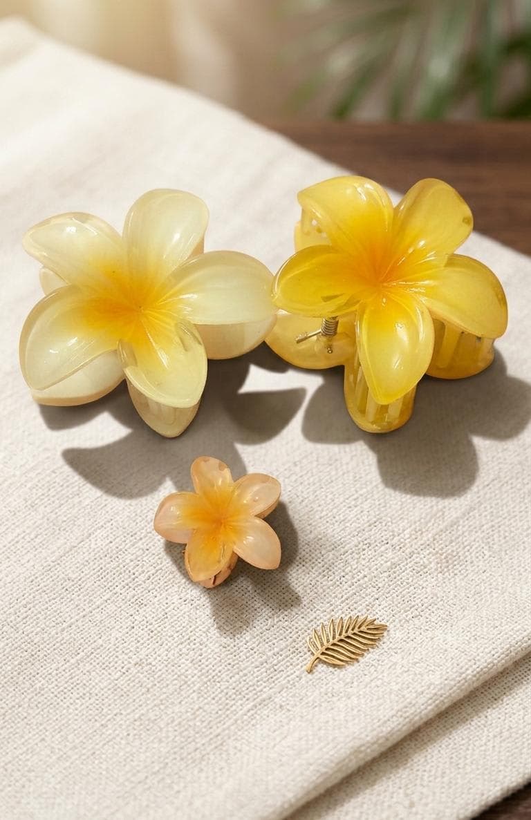 Designer Yellow Floral Hair Claw Clip for Women & Girls