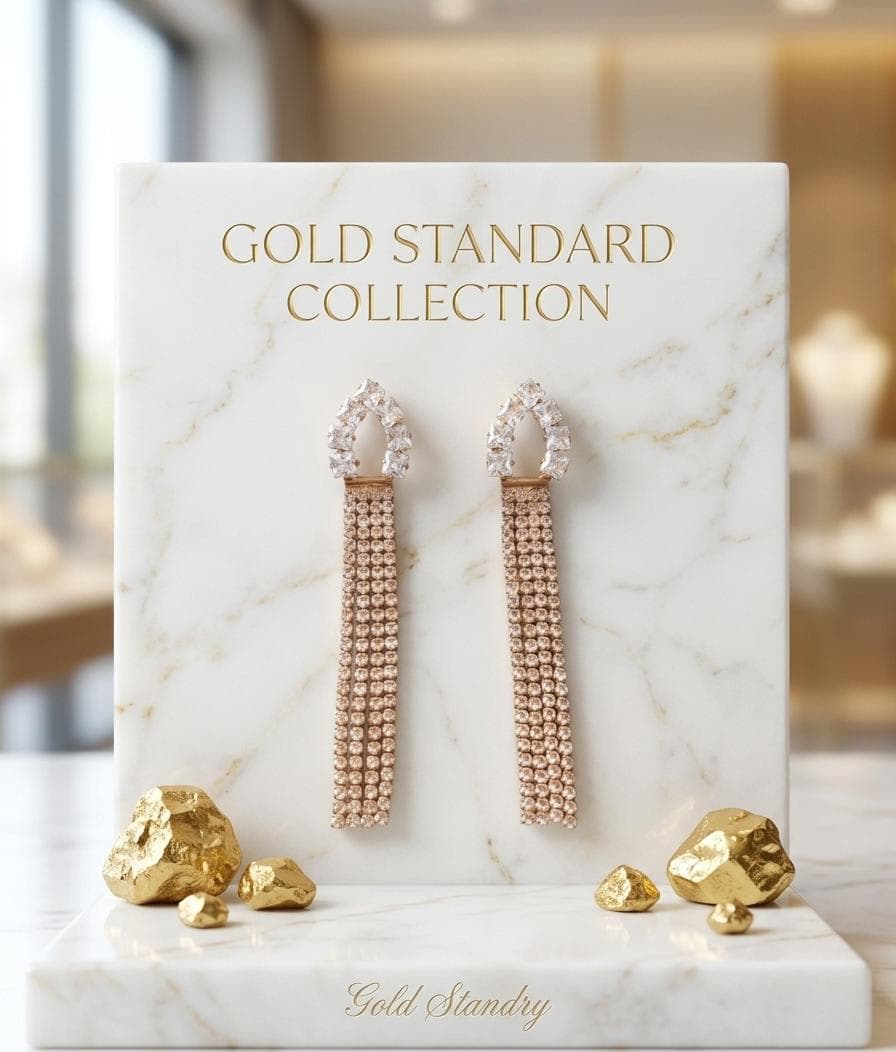 Rose Gold Crystal Tassel AD Earrings for Women