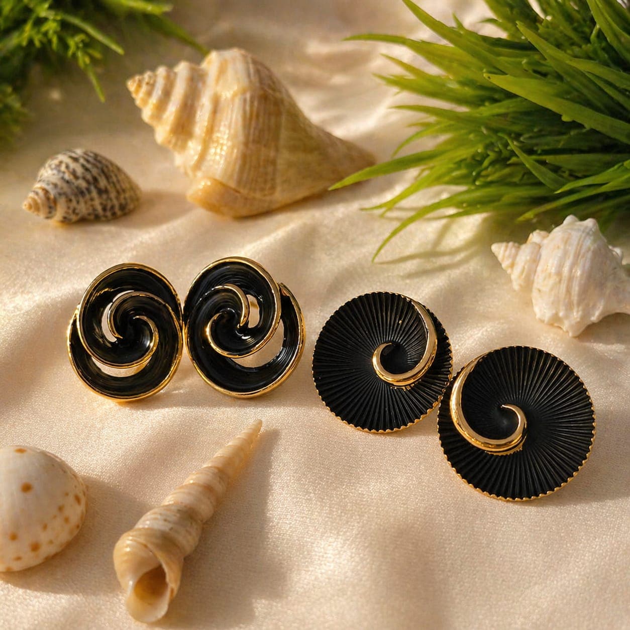 Black Round Stud Earrings Combo for Women & Girls | 2 Pairs