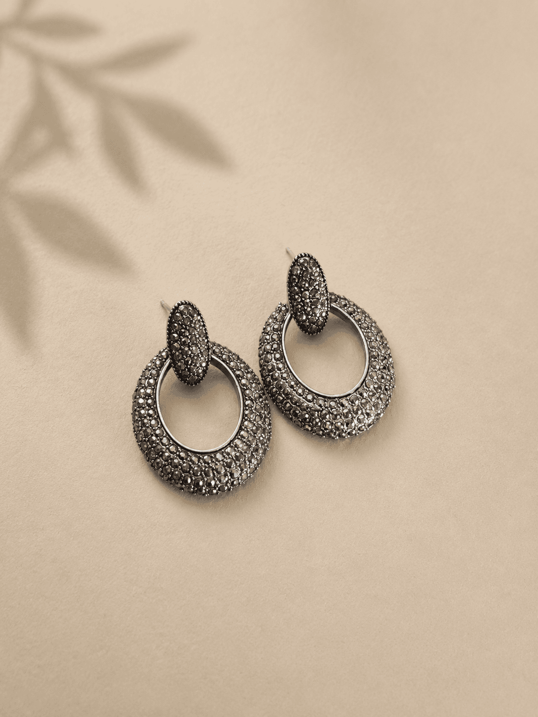 Black Crystal Oval Earrings