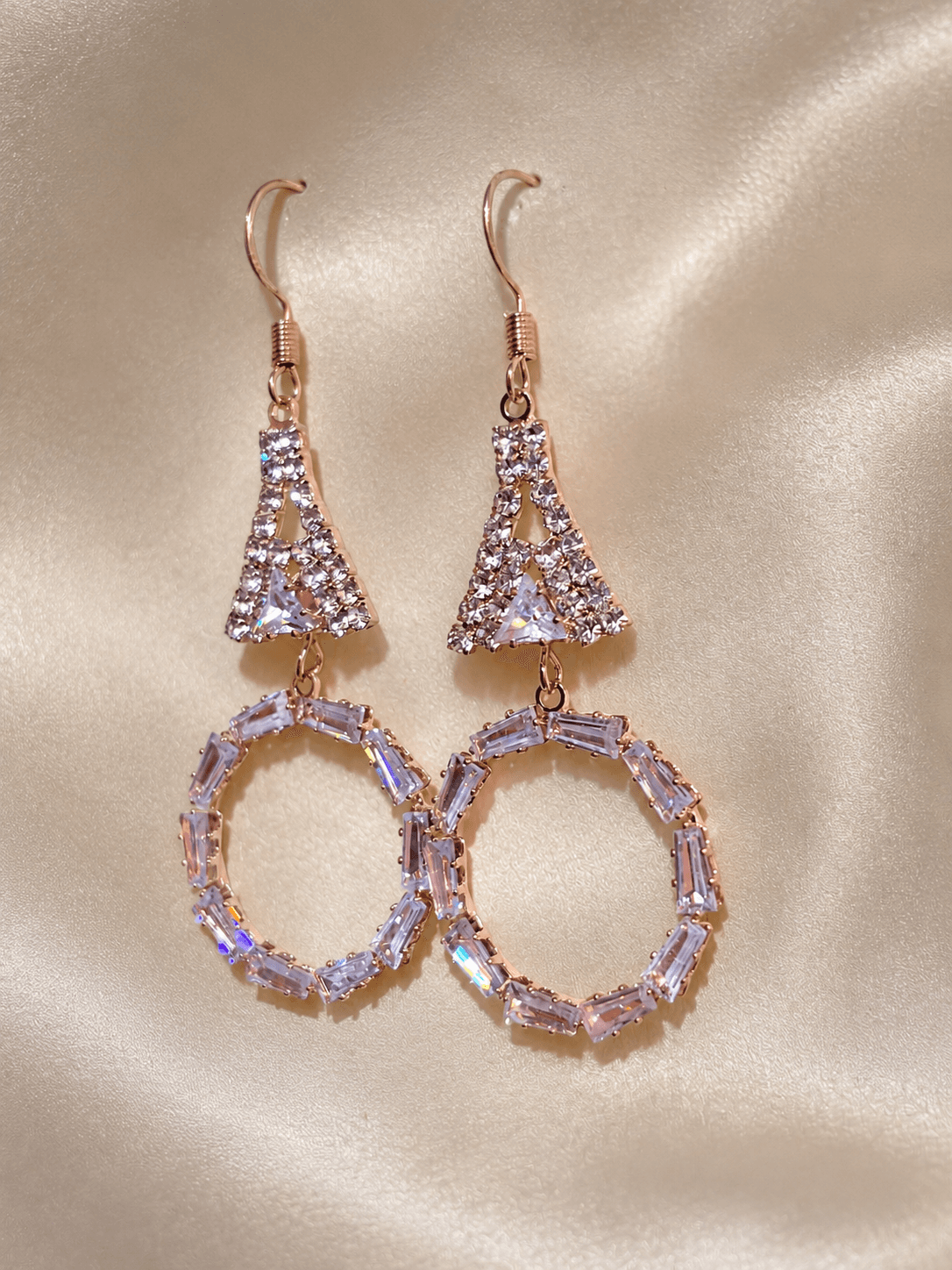 Rose Gold Crystal Hoop Drop Earrings