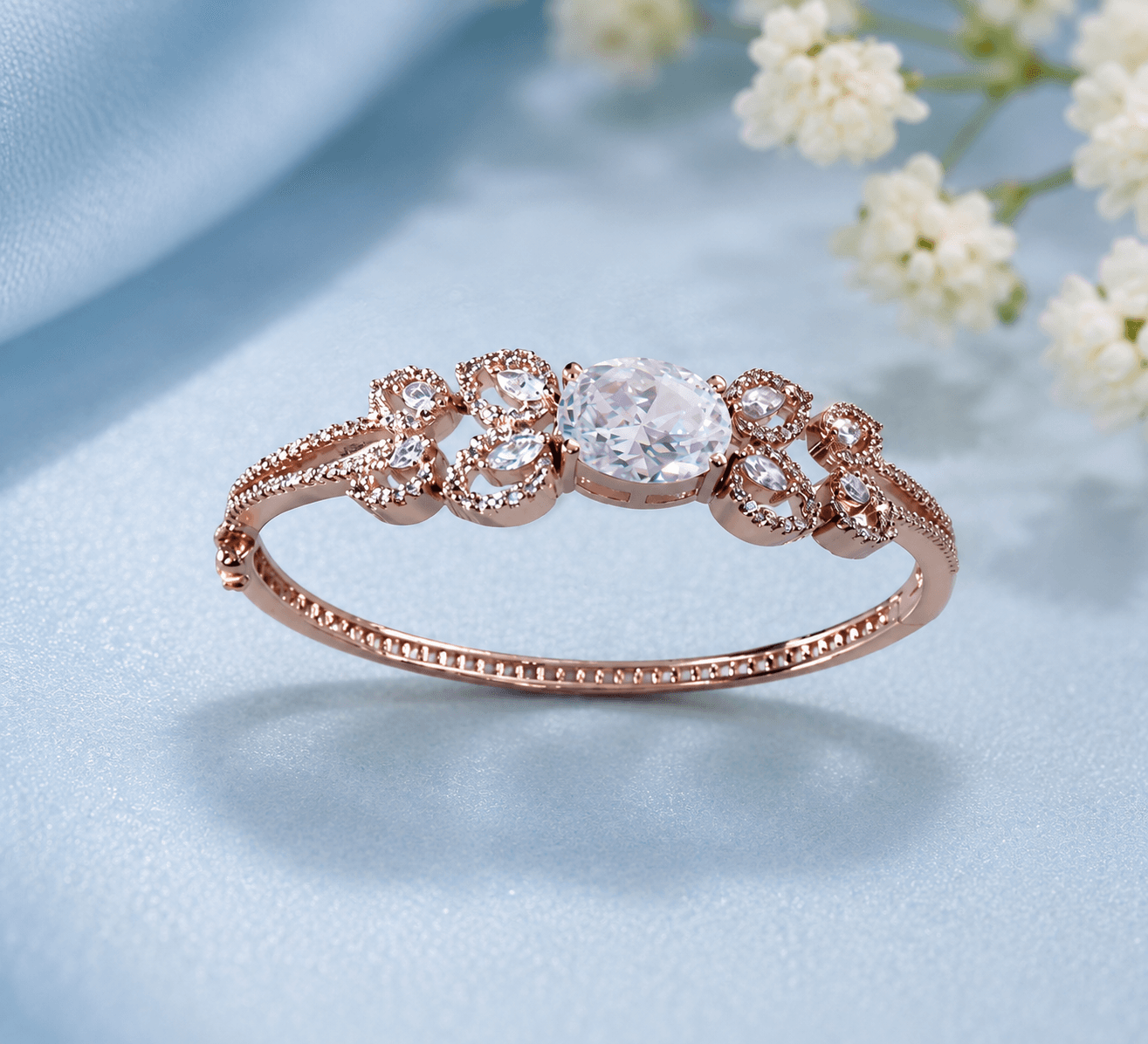 Rose Gold Plated American Diamond Floral Bracelet for Women